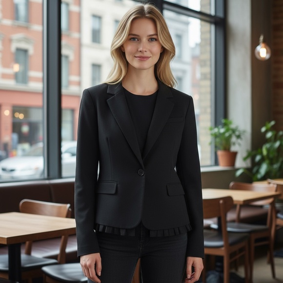 🎉HP! ❤️ LOFT Black Petite Ruffle Blazer - Picture 8 of 8